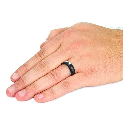 PVD Black Tungsten Carbide Ring With Triagular Prism Cut Design