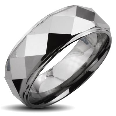 Tungsten Carbide Faceted Ring With Drop Down Edges