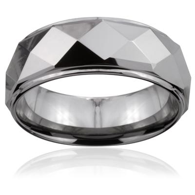 Tungsten Carbide Faceted Ring With Drop Down Edges