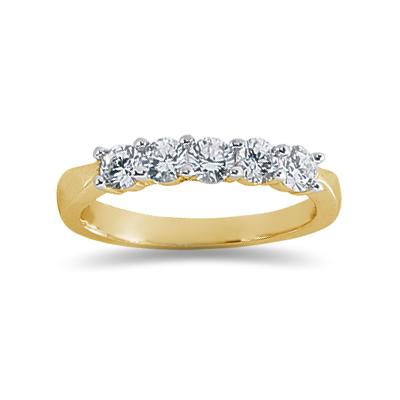 0.75 Prong Set 5 Stone Diamond Wedding Band in 14K Yellow Gold