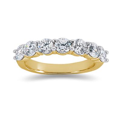 2.10 Prong Set 7 Stone Diamond Wedding Band in 14K Yellow Gold 