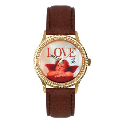 Postal Service Collection "Cupid Love" Watch with Brown Leather Strap