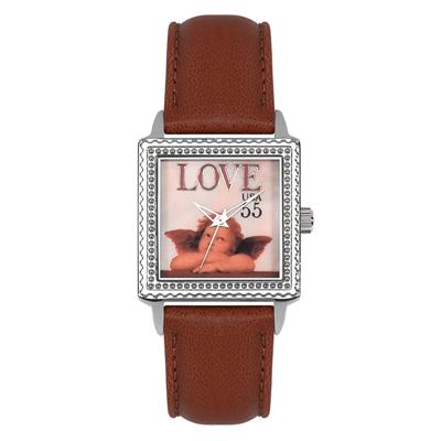 Postal Service Collection "Cupid Love" Watch with Maroon Leather Strap