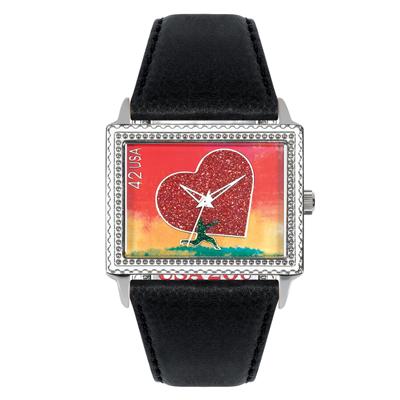 Postal Service Collection "Running With Your Heart" Watch with Black Leather Strap