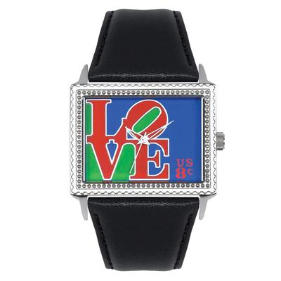 Postal Service Collection "Mod Love" Watch with Black Leather Strap