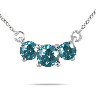 1/4 Carat TW Blue Diamond Three Stone Pendant Necklace in 14K White Gold