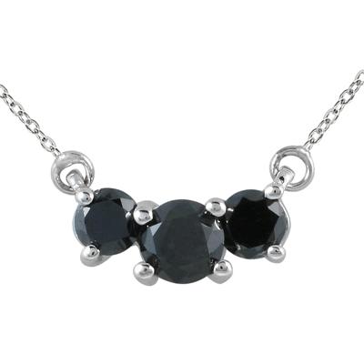1/4 CT Black Diamond Three Stone Pendant Necklace 14K White Gold