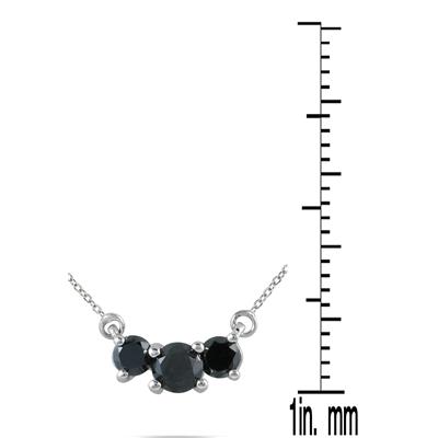1/4 CT Black Diamond Three Stone Pendant Necklace 14K White Gold