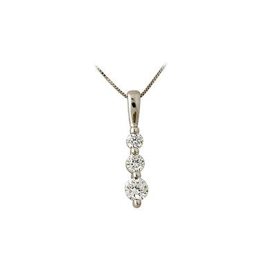 .25CTW Three Stone Diamond Drop Pendant 14K White Gold