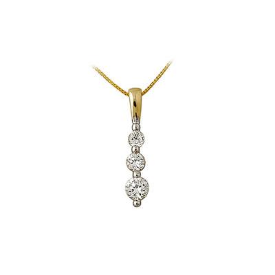 .25CTW Three Stone Diamond Drop Pendant 14K Yellow Gold