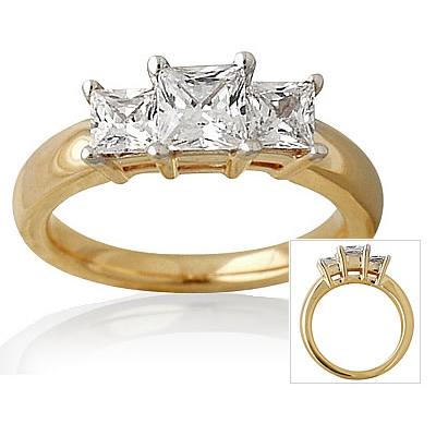 1.00CTW Three Stone Pricess Cut Classic Setting 14K Yellow Gold