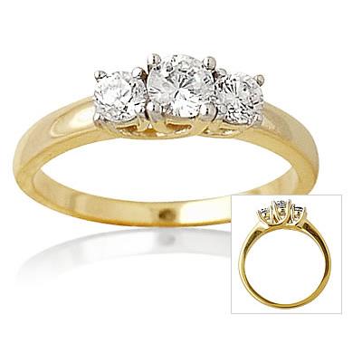 .25CTW Three Stone Diamond Ring Cross-Prong Setting 14K Yellow Gold