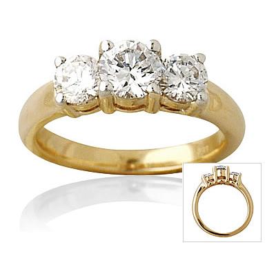 1.50CTW Three Stone Diamond Ring Classic Setting 14K Yellow Gold