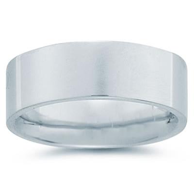 8 mm Plain Flat Comfort-Fit Wedding Band in 18k White Gold