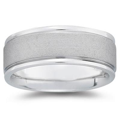 8 mm Brushed Center Comfort-Fit Wedding Band in 10k White Gold