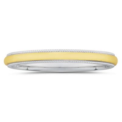 3 mm Two Toned White Milgrain Edge Comfort-Fit Wedding Band in 14k Two-Tone Gold