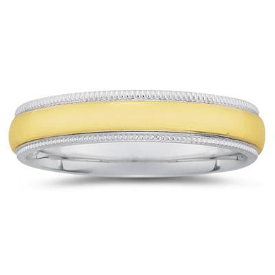 5 mm Two Toned White Milgrain Edge Comfort-Fit Wedding Band in 18k Two-Tone Gold