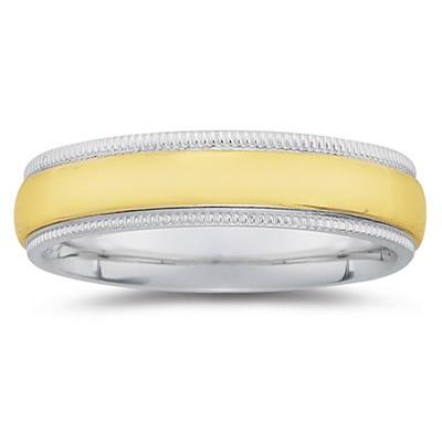 6 mm Two Toned White Milgrain Edge Comfort-Fit Women