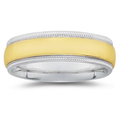 7 mm Two Toned White Milgrain Edge Comfort-Fit Wedding Band in 18k Two-Tone Gold
