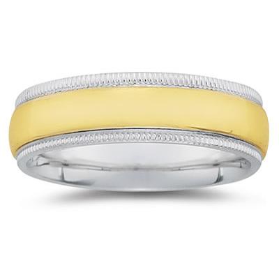 7 mm Two Toned White Milgrain Edge Comfort-Fit Wedding Band in 18k Two-Tone Gold