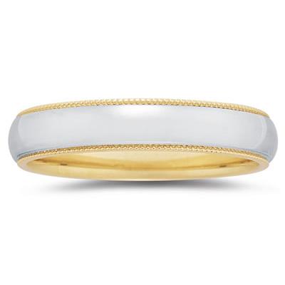 5 mm Two Toned YellowMilgrain Edge Comfort-Fit Wedding Band in 14k Two-Tone Gold