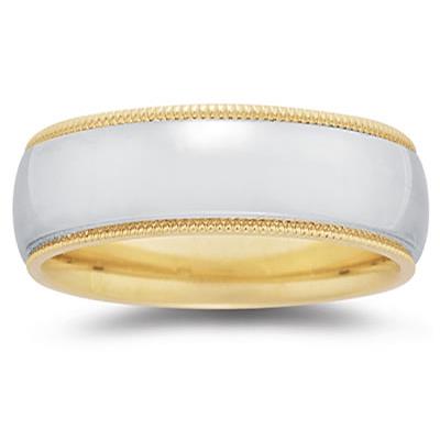 8 mm Two Toned YellowMilgrain Edge Comfort-Fit Wedding Band in 18k Two-Tone Gold