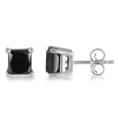 1/2 Carat Black Diamond Princess Cut Stud Earrings in 14K White Gold