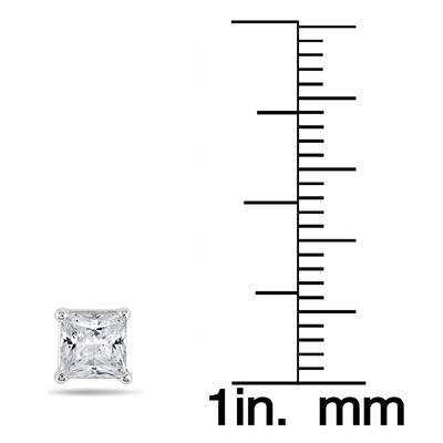 1.00 ct.tw Princess Cut Blue Diamond Solitaire Earrings in 14 kt. White Gold