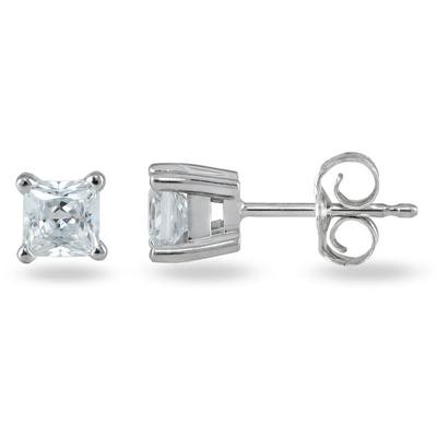 3/8 ct.tw Princess Diamond Solitaire Earrings in 14 kt. White Gold