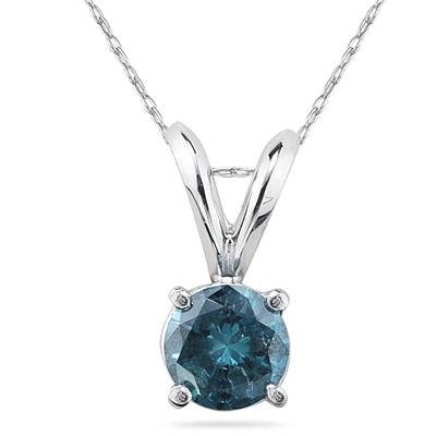 2/5 Carat Round Blue Diamond Solitaire Pendant in 14K White Gold