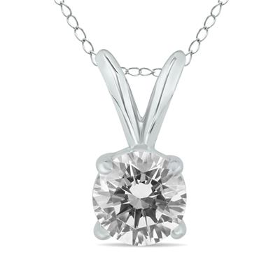 AGS Certified 3/4 Carat Round Diamond Solitaire Pendant in 14K White Gold (I-J Color, I2-I3 Clarity)