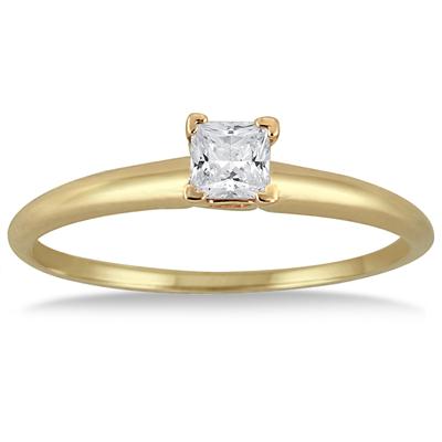 1/10 Carat Princess Diamond Solitaire Ring in 14K Yellow Gold 