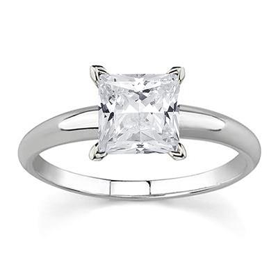 AGS Certified 3/4 Carat Princess Diamond Solitaire Ring in 14K White Gold (J-K Color, I2-I3 Clarity) 