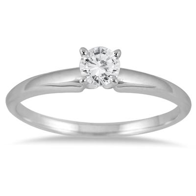 1/10 Carat Round Diamond Solitaire Ring in 14K White Gold (Premium Quality)