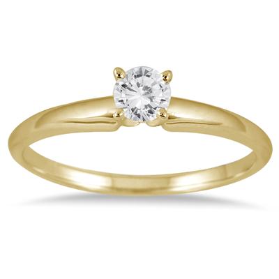 1/10 Carat Round Diamond Solitaire Ring in 14K Yellow Gold (Premium Quality)