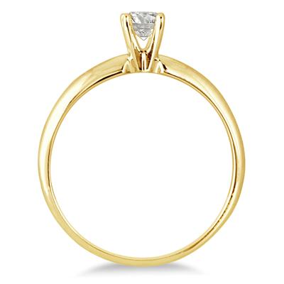 1/10 Carat Round Diamond Solitaire Ring in 14K Yellow Gold (Premium Quality)
