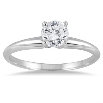 1/3 Carat Round Diamond Solitaire Ring in 14K White Gold (Premium Quality)