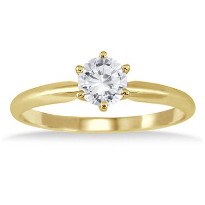 1/2 Carat Round Diamond Solitaire Ring in 14K Yellow Gold (Premium Quality)
