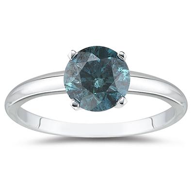 0.50 Carat Round Blue Diamond Solitaire Ring in 14k White Gold