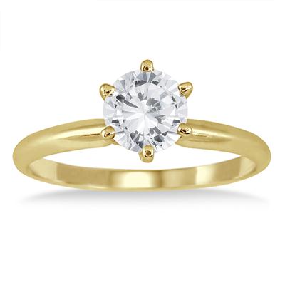 3/4 Carat Round Diamond Solitaire Ring in 14K Yellow Gold (Premium Quality)