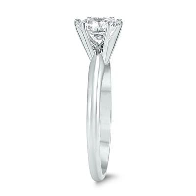 AGS Certified 3/4 Carat Round Diamond Solitaire Ring in 14K White Gold (I-J Color, I2-I3 Clarity)