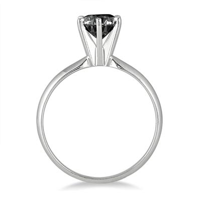 1 Carat Round Black Diamond Solitaire Ring in 14k White Gold
