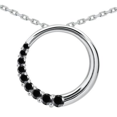 1.00 CTW Black Diamond Circle Journey Pendant in 10K White Gold