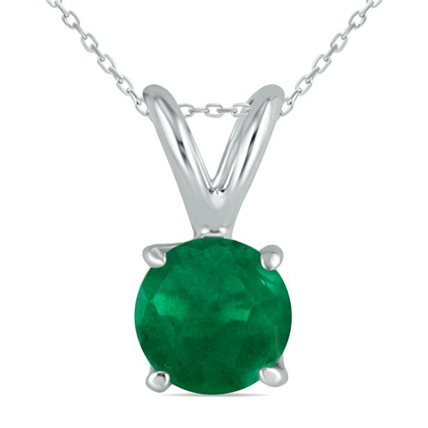 AllNatural Genuine 4 mm, Round Emerald pendant set in 14k White Gold