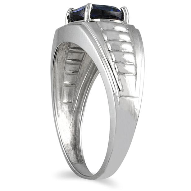 Men's Created Sapphire and Diamond Ring in 10K White Gold MRG12563SP