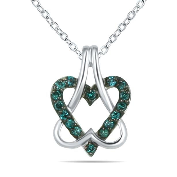 Genuine Blue Diamond Double Heart Pendant in 10K White Gold PDF12167BL