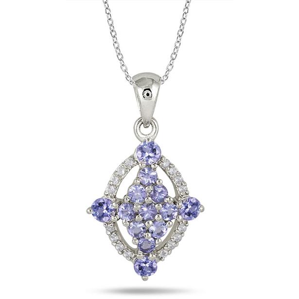 V3 Jewelry Sterling Silver with Natural Tanzanite and White Topaz Swirl Pendant with 18