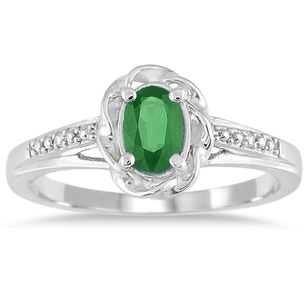 Emerald & Diamond Ring - 10K White Gold, 6x4mm Natural Emerald, 6 Genuine Diamonds, AA+ Quality - View #8