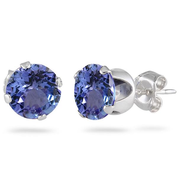 Sterling Silver Natural Tanzanite Three Stone Stud Earrings main image 0