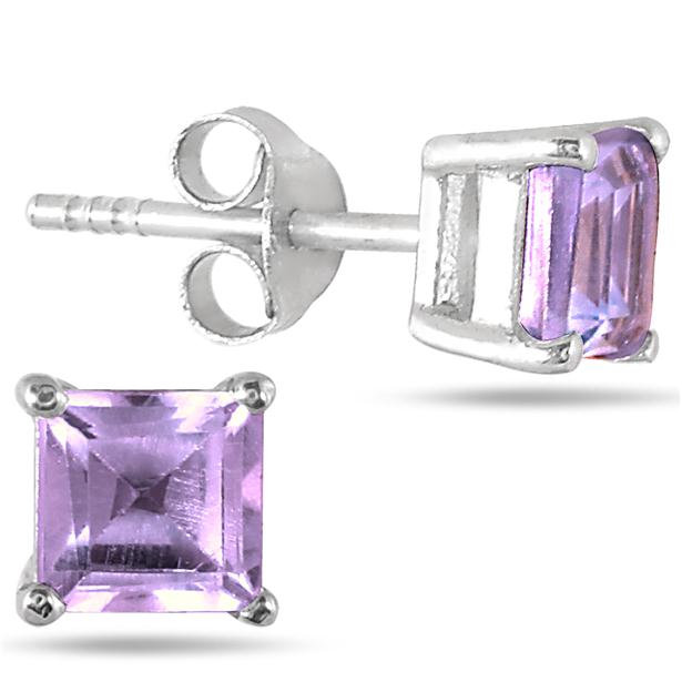 1 1/4 Carat TW Square Amethyst Stud Earrings in .925 Sterling Silver
